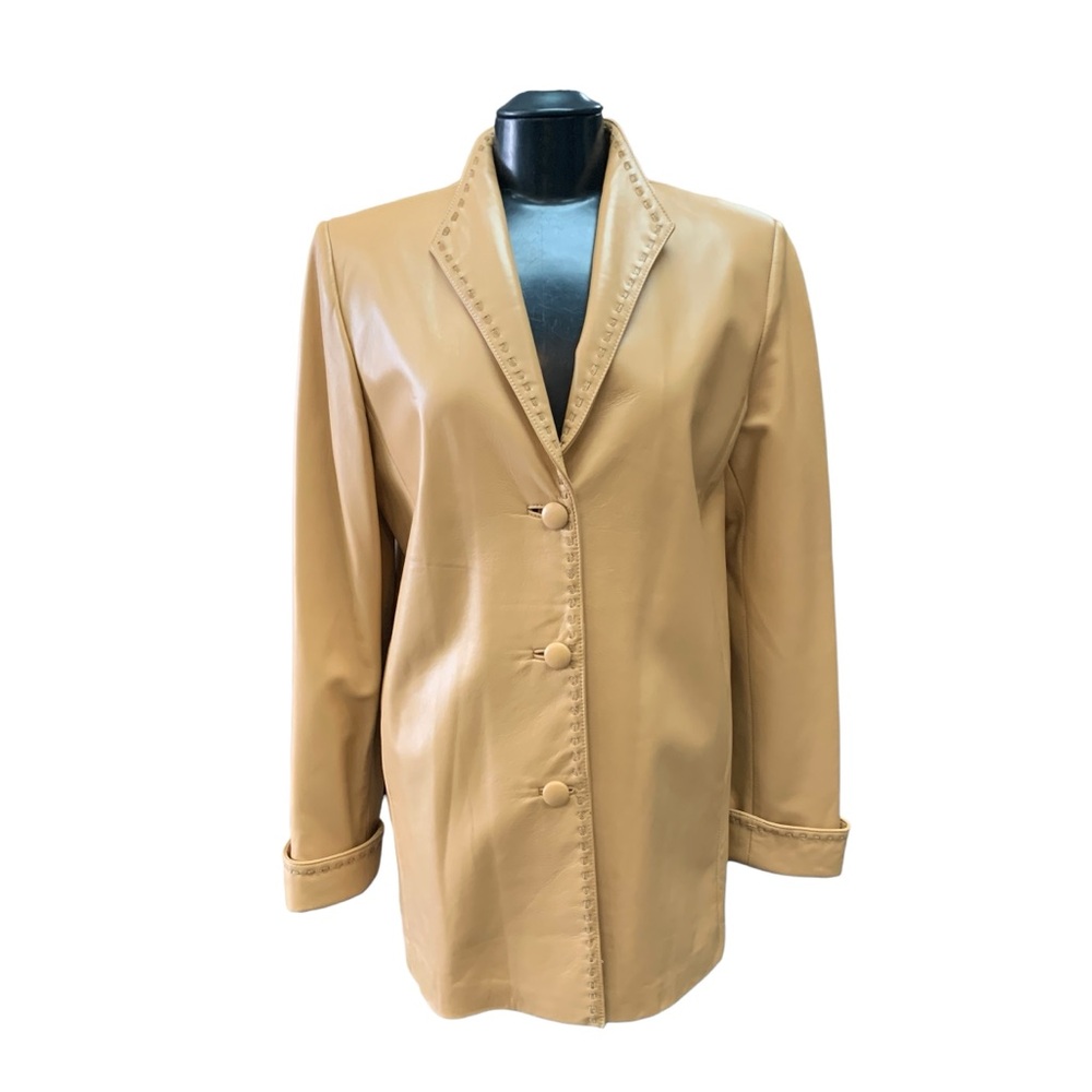 Dero Genuine Classic Leather Button Front Blazer Jacket in Butterscotch